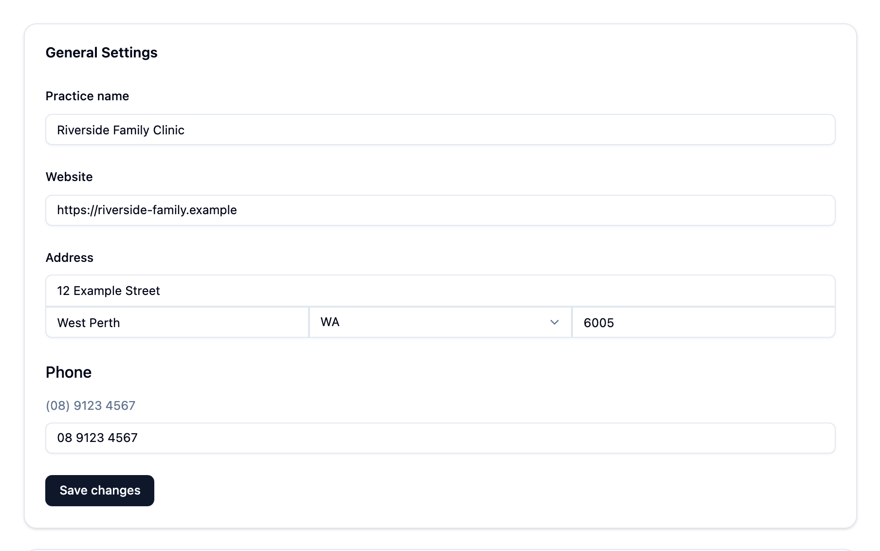 The General settings page