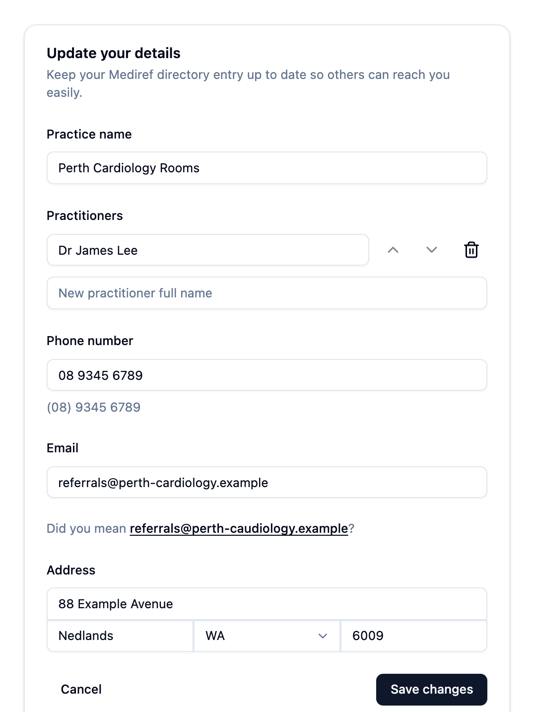 The Update your details form